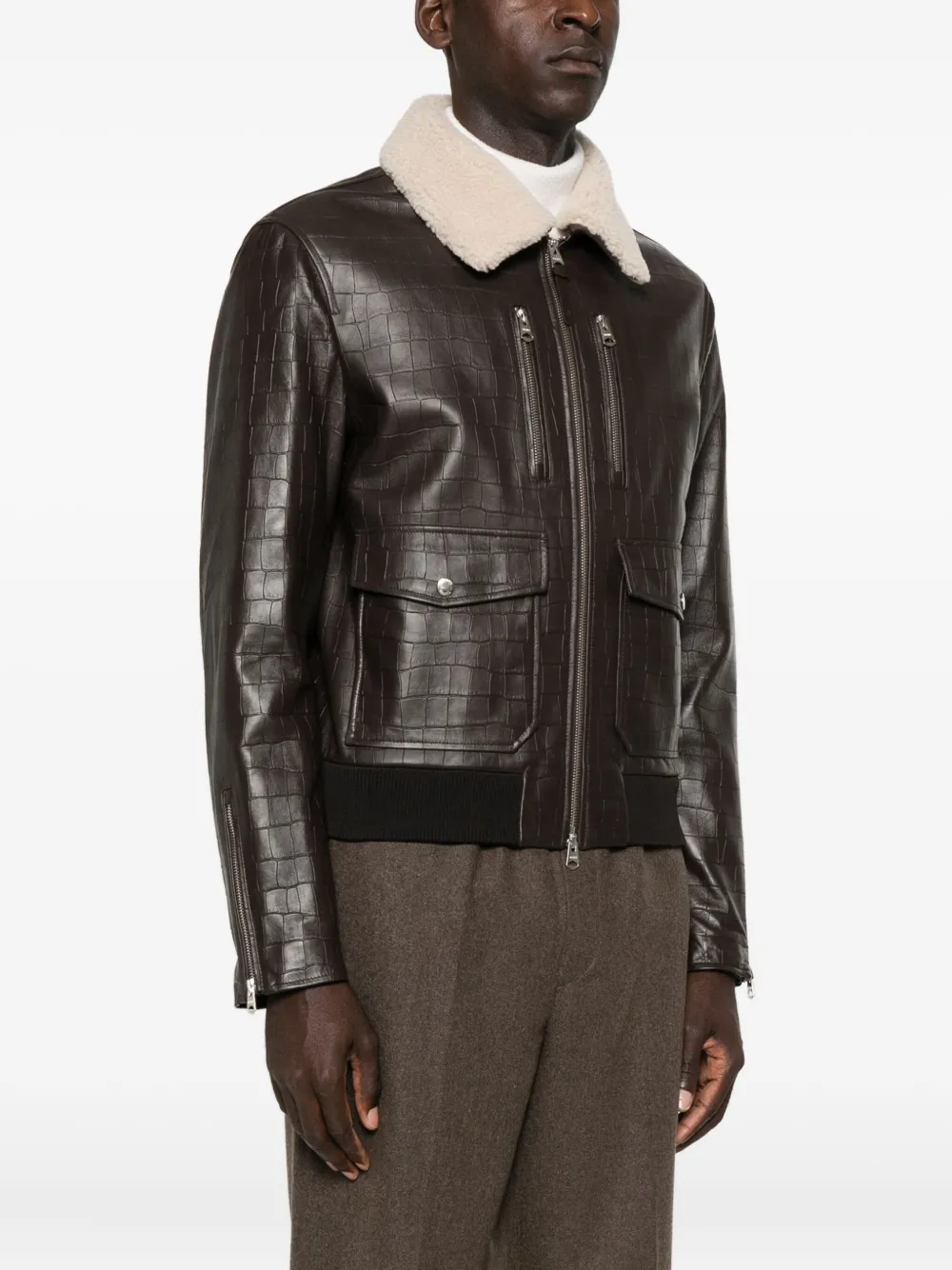 Mackage Embossed-leather Chance-nv Bomber Jacket In Brown