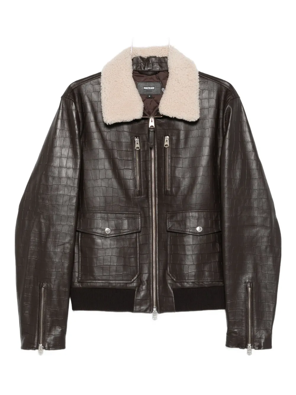Mackage Embossed-leather Chance-nv Bomber Jacket In Brown