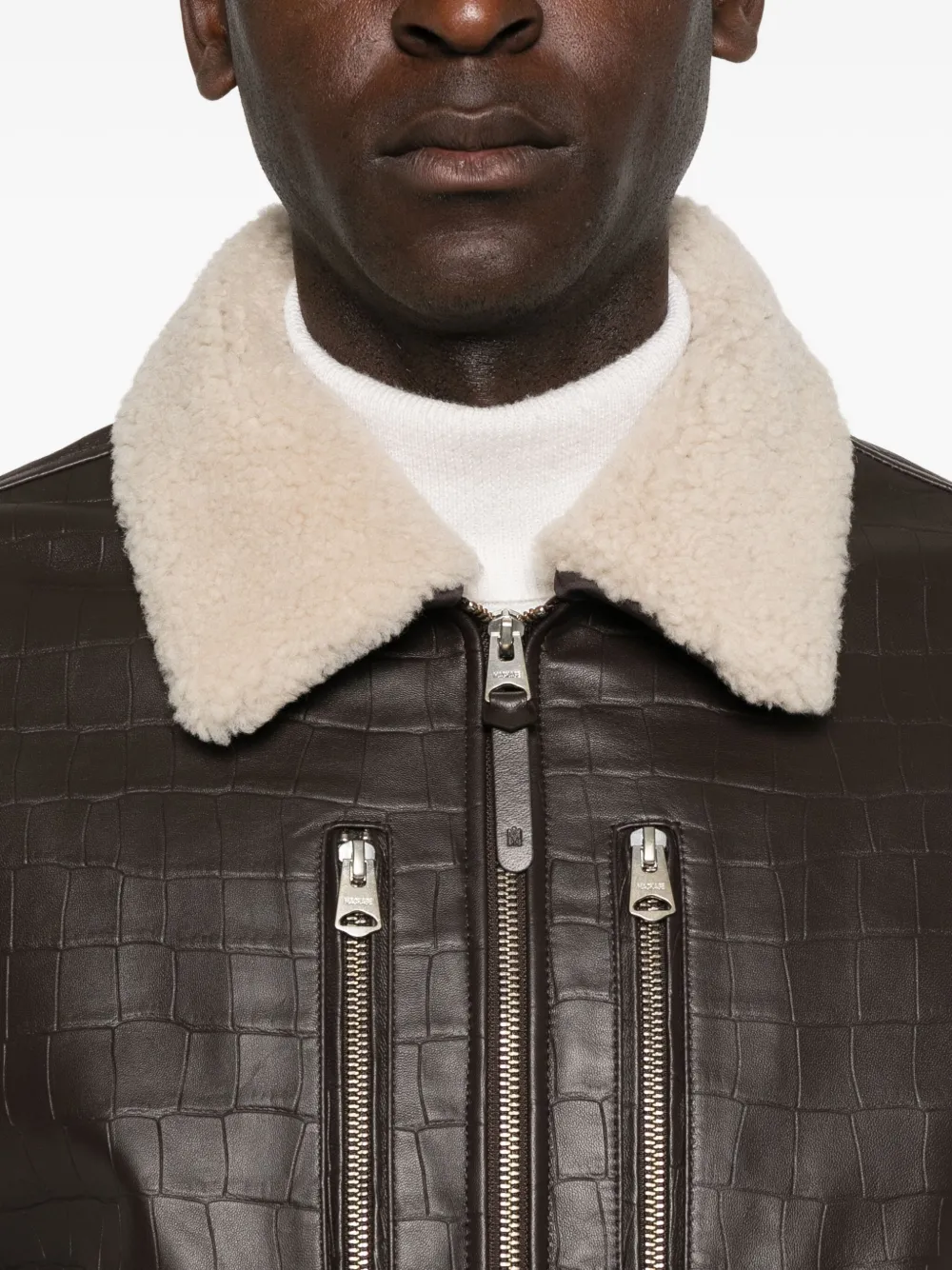 Mackage Embossed-leather Chance-nv Bomber Jacket In Brown
