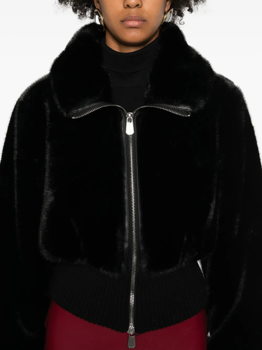 Pinko Ribbed Zip-front Jacket In Black