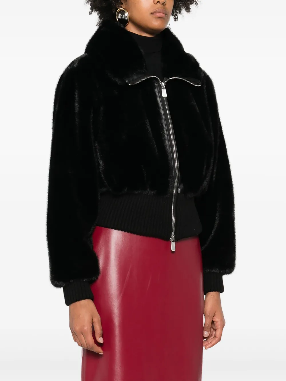 Pinko Ribbed Zip-front Jacket In Black