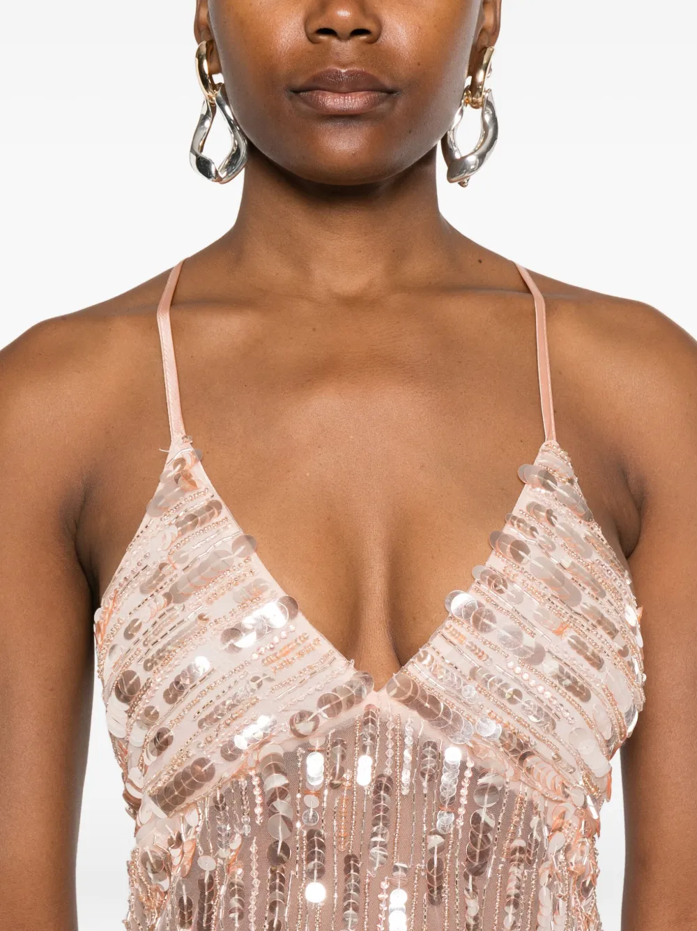 Elisabetta Franchi Sequin-embellished Sleeveless Maxi Dress In Pink