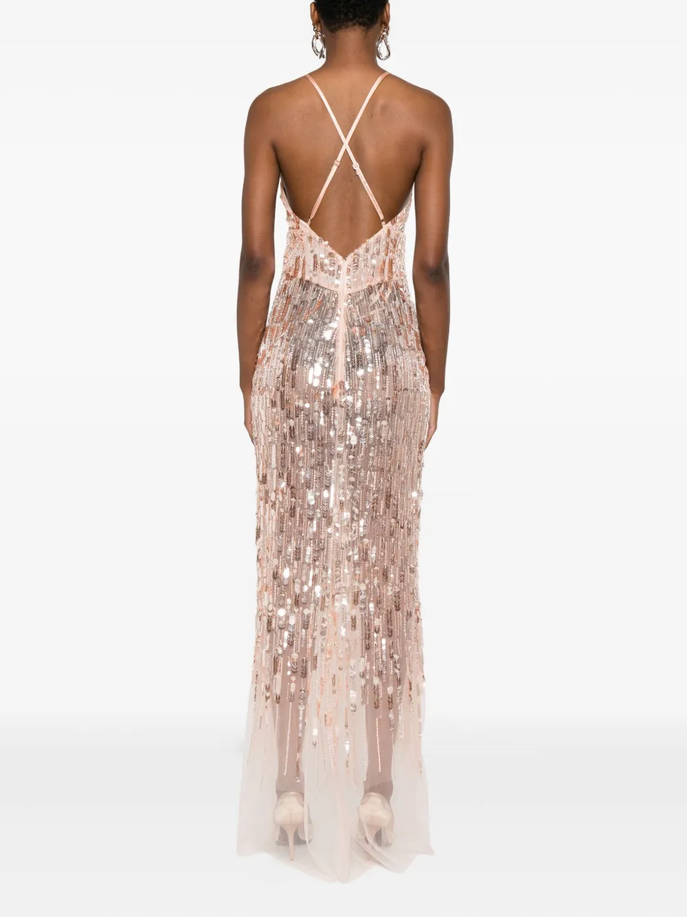 Elisabetta Franchi Sequin-embellished Sleeveless Maxi Dress In Pink