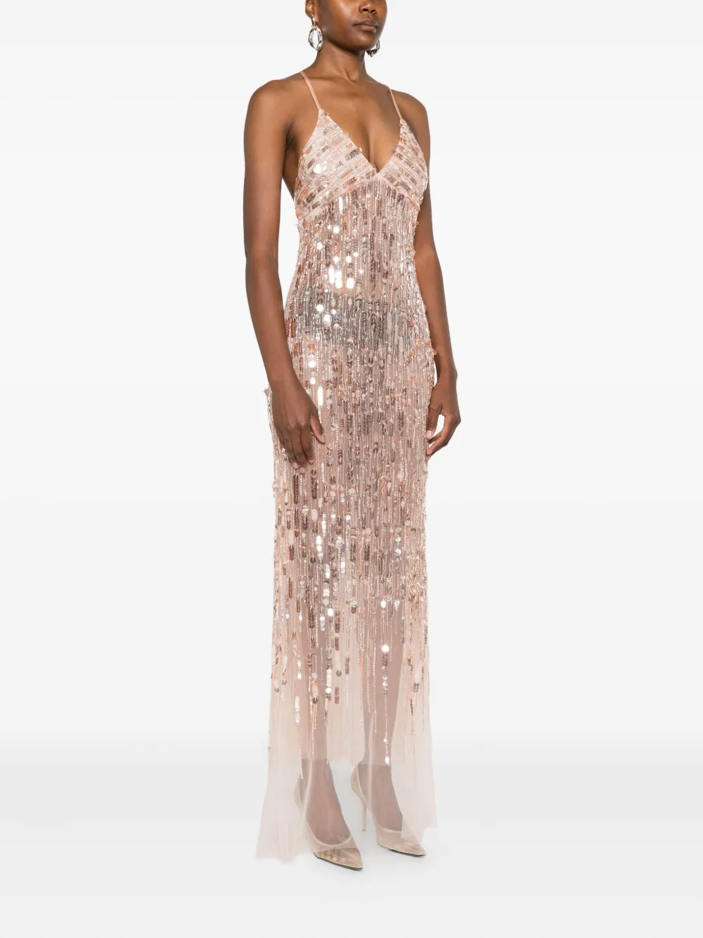 Elisabetta Franchi Sequin-embellished Sleeveless Maxi Dress In Pink