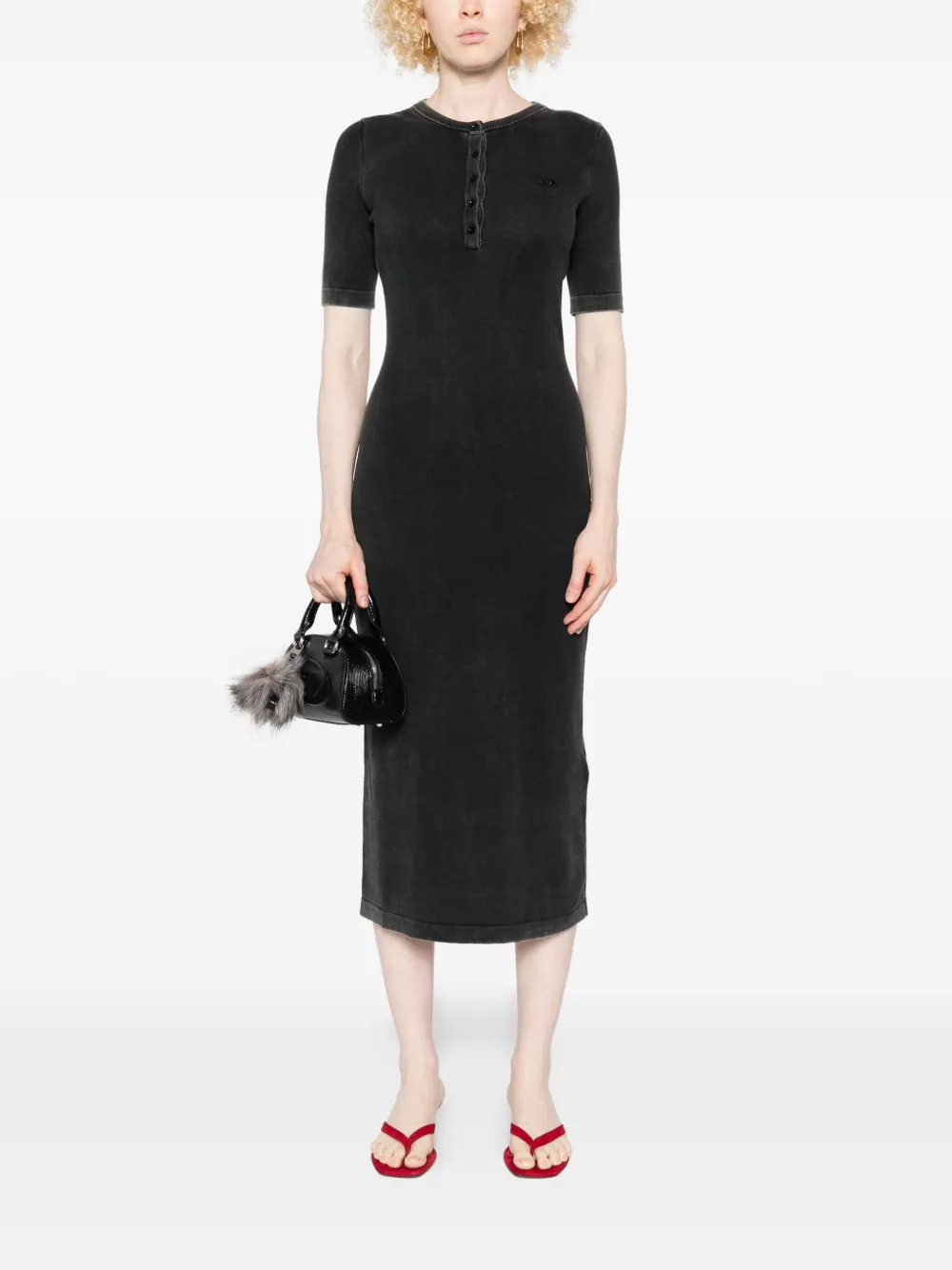 Diesel button-fastening short-sleeve dress - Zwart