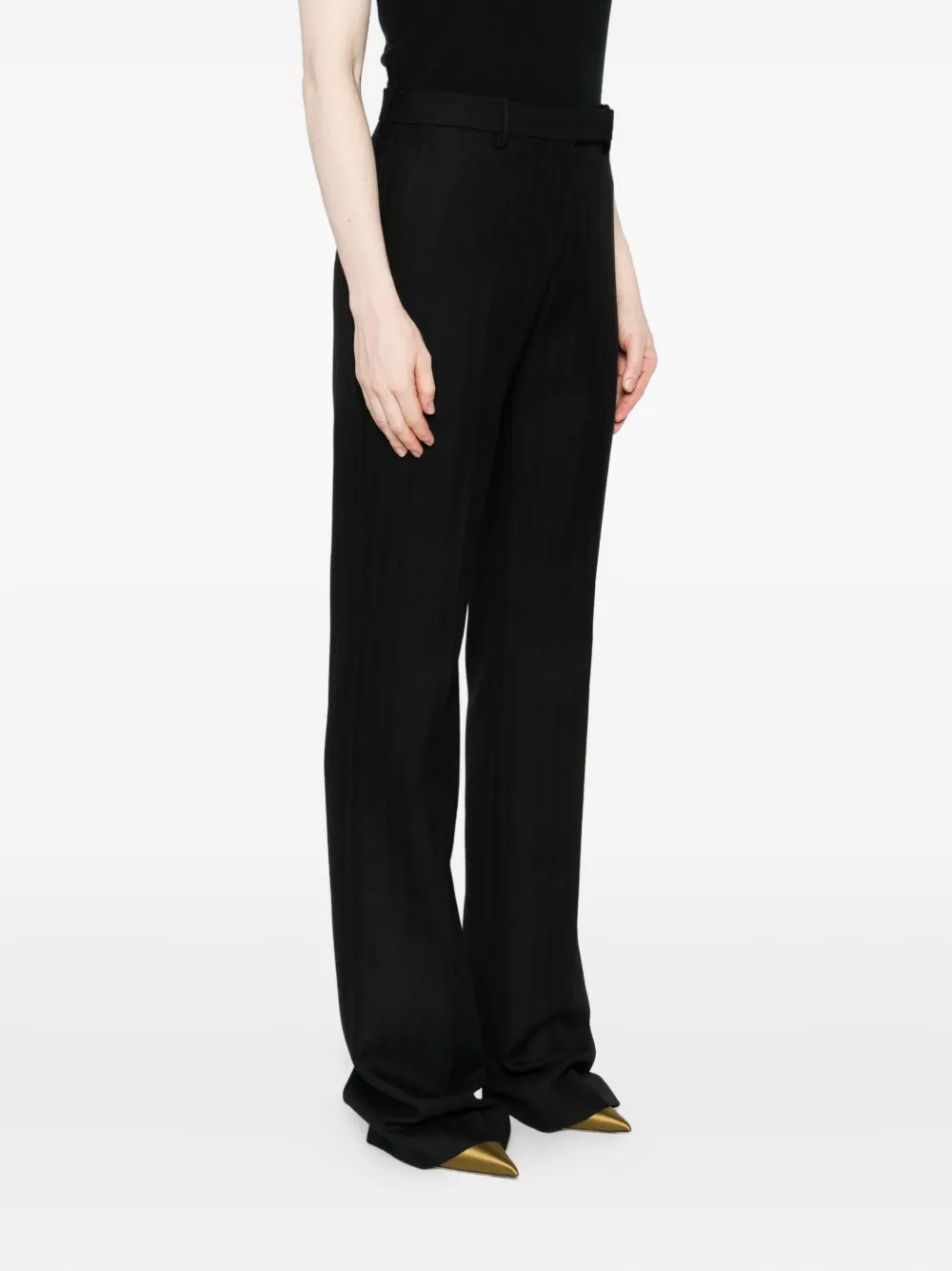 Tom Ford Sharp Herringbone Tailored Straight Leg Trousers Clothing In Black