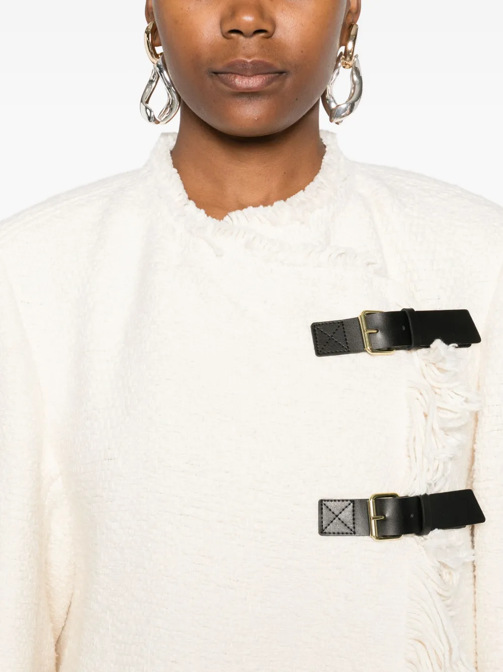 Isabel Marant Garmia Fringed Buckle-fastening Coat In Neutral