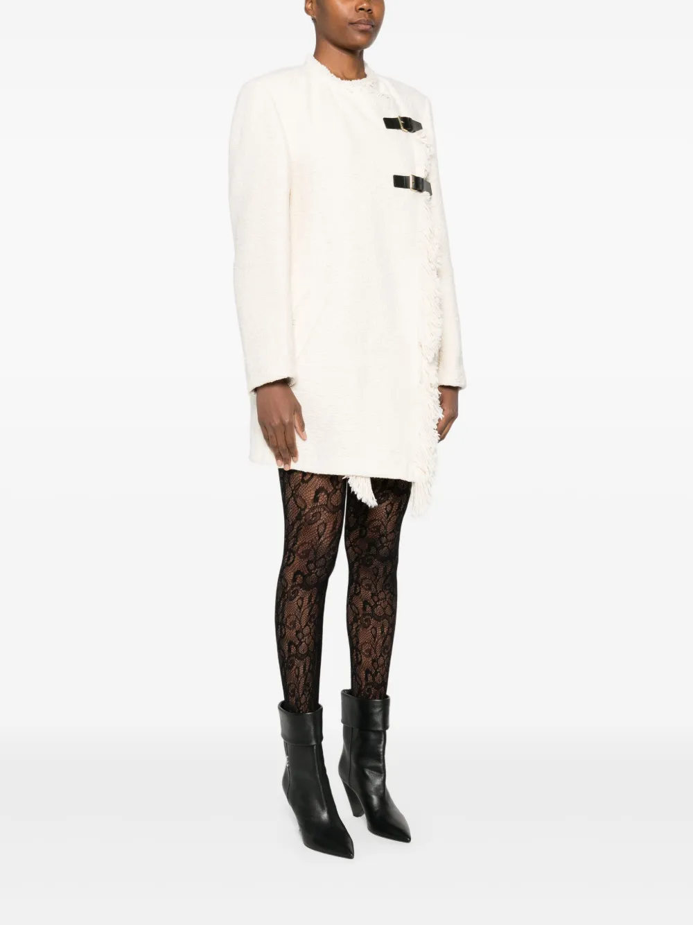 Isabel Marant Garmia Fringed Buckle-fastening Coat In Neutral