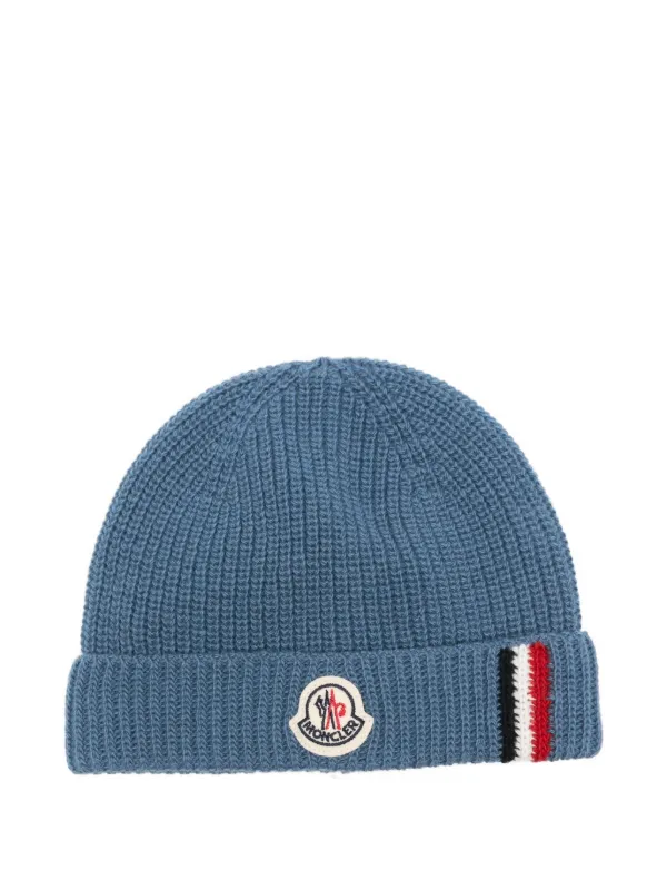 MONCLER モンクレール キッズ チルドレン ロゴパッチニット帽　ビーニー Moncler Enfant ロゴパッチ ビーニー | ブルー | FARFETCH JP
