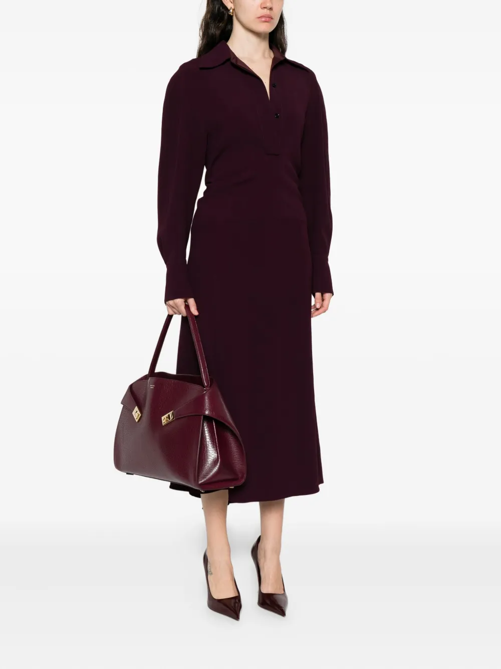 Ferragamo Gancini-clasp leather shoulder bag - Rood