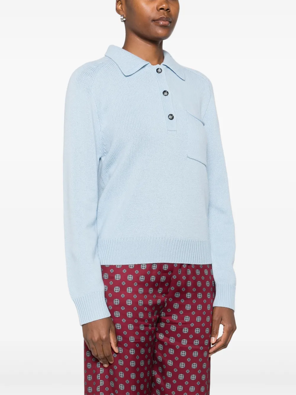 Allude Trui met opgestikte zak en polokraag Blauw