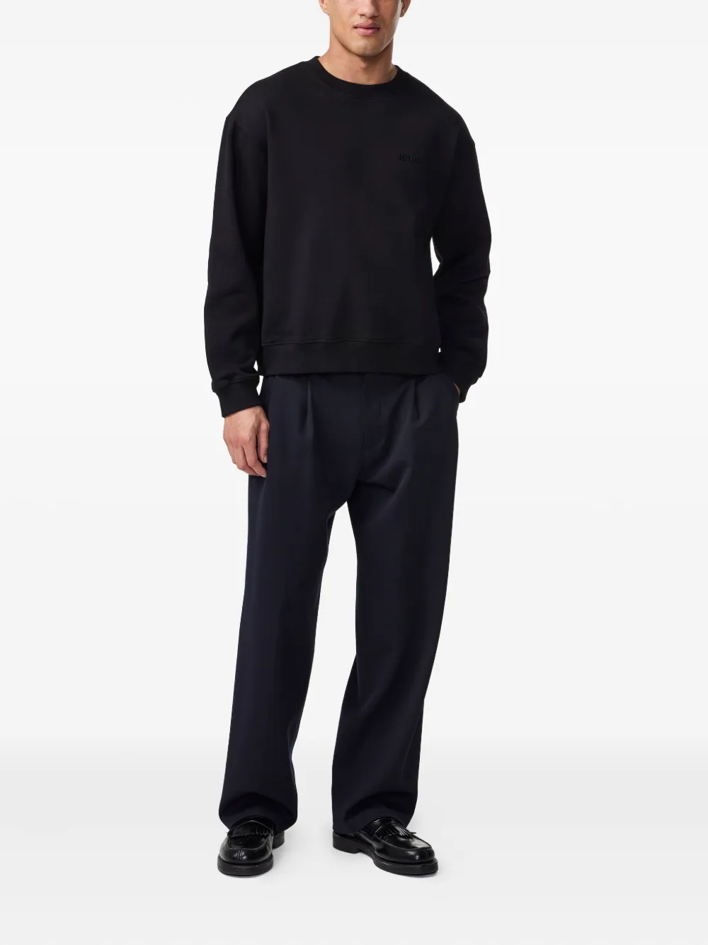 NN07 David sweater met geborduurd logo - Zwart