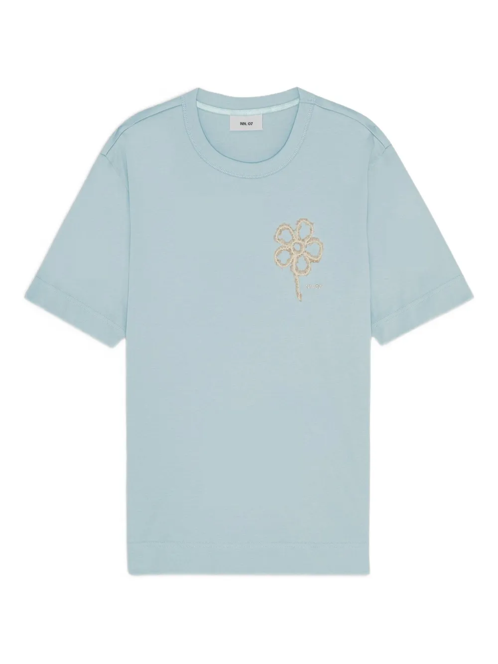 NN07 Pedro T-shirt met geborduurde bloem Blauw