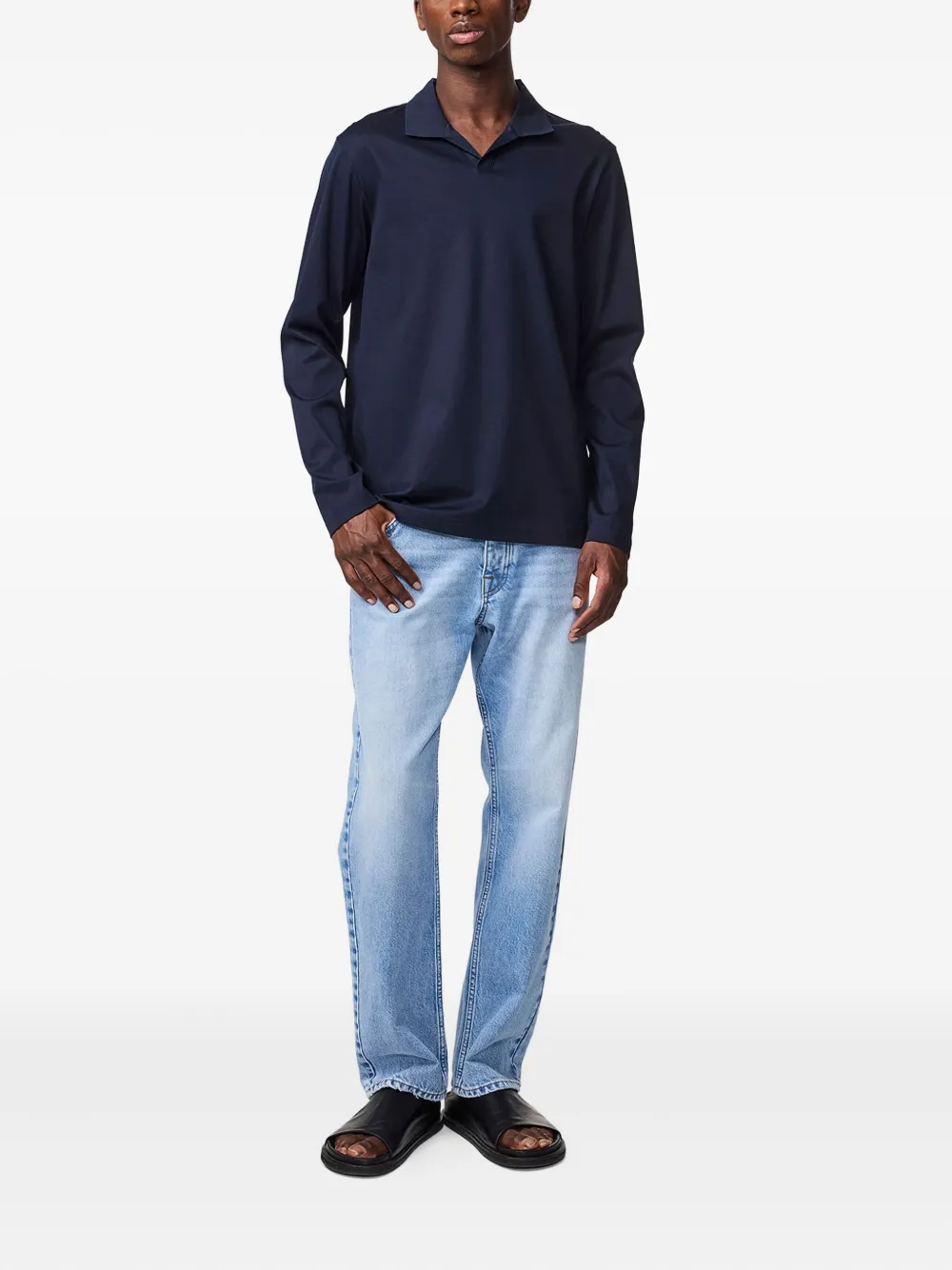 NN07 T-shirt met polokraag en lange mouwen - Blauw