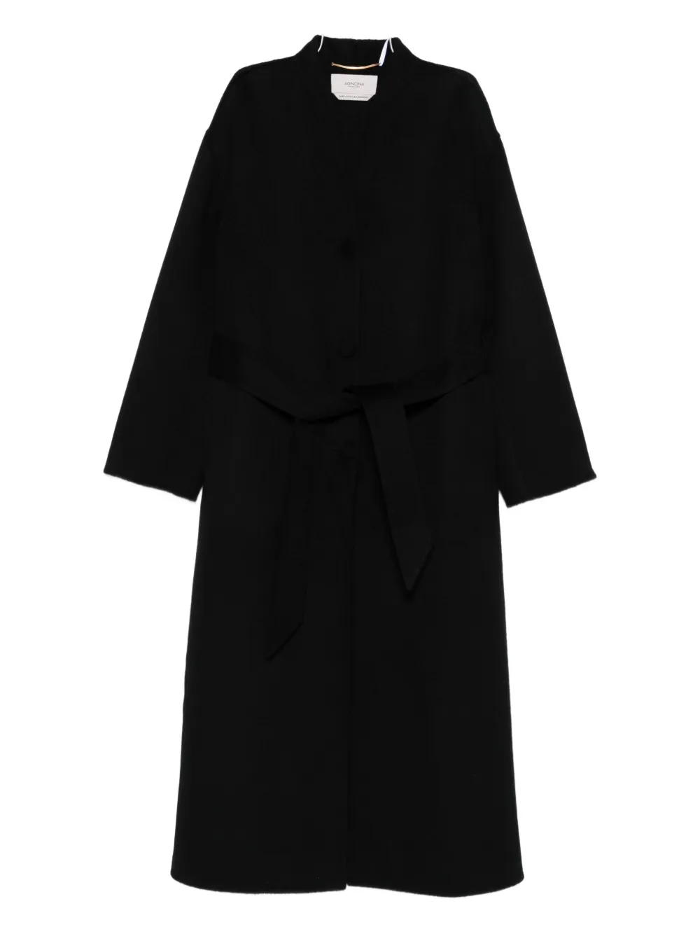 Agnona Belted Wool Coat In Black