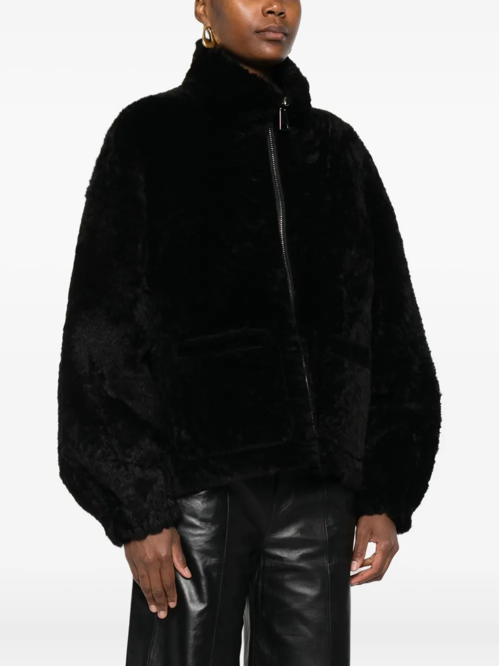Simonetta Ravizza Zip-front Balloon-sleeves Jacket In Black