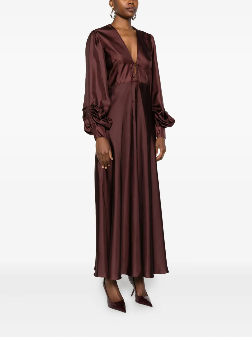 Raquel Diniz V-neck Maxi Dress In Burgundy