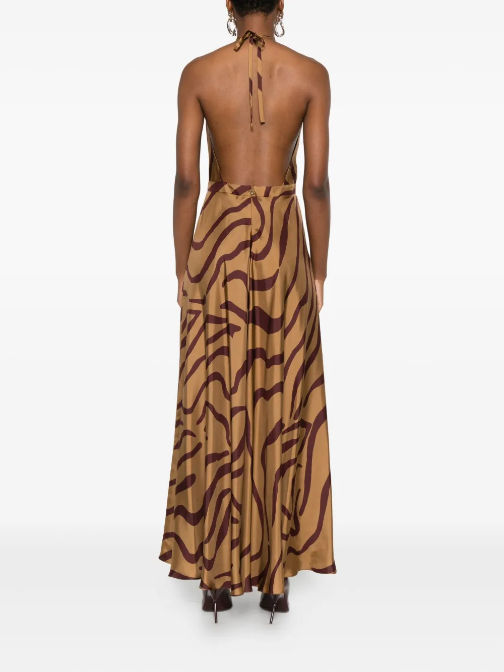 Raquel Diniz Halter-neck Swirl-print Maxi Dress In Brown