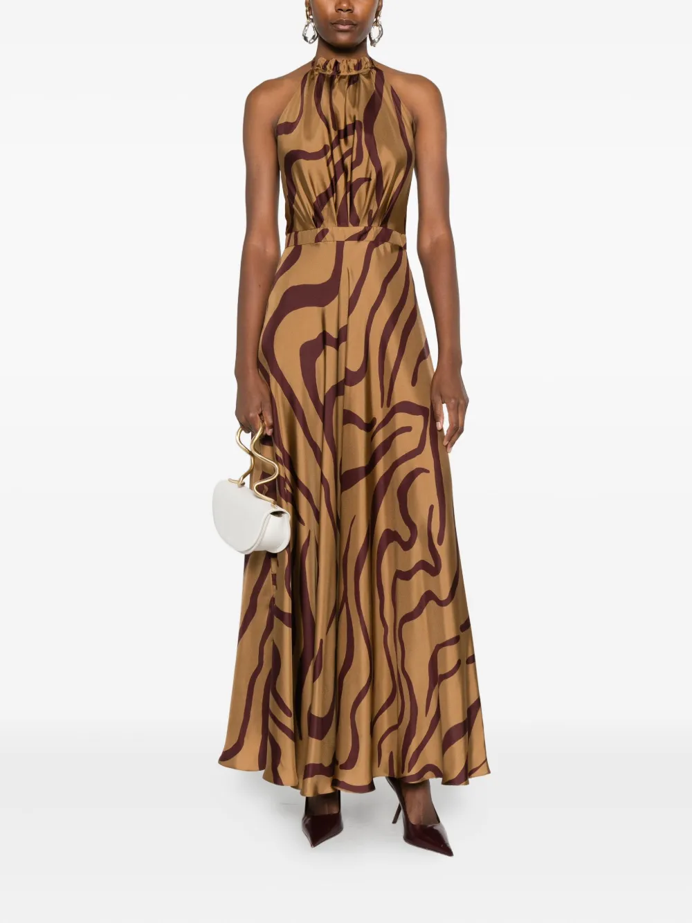 Raquel Diniz Maxi-jurk met halternek en print - Beige