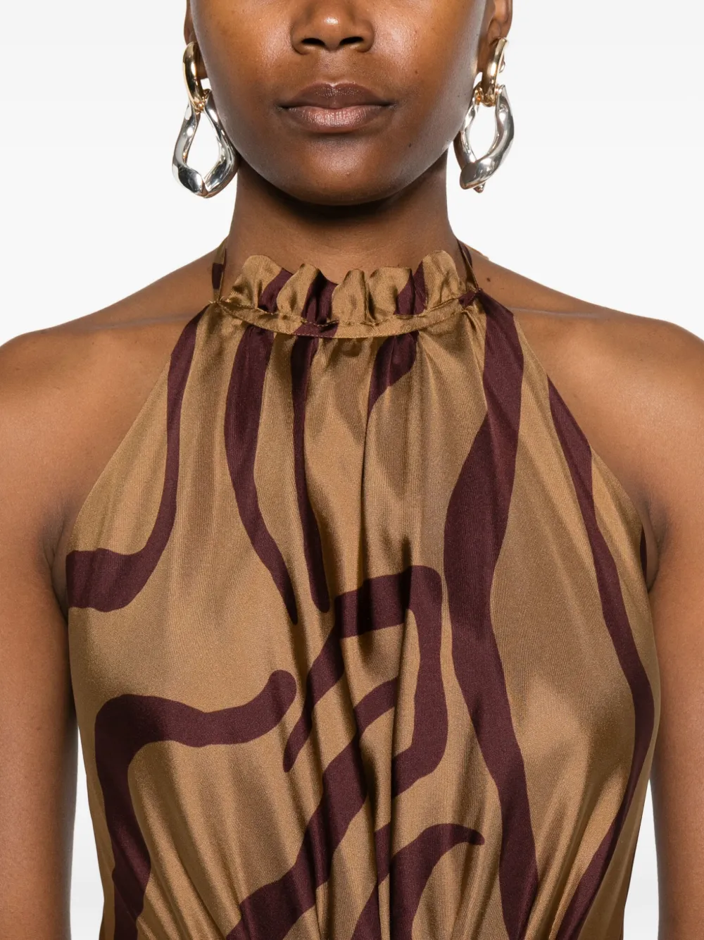 Raquel Diniz Halter-neck Swirl-print Maxi Dress In Brown