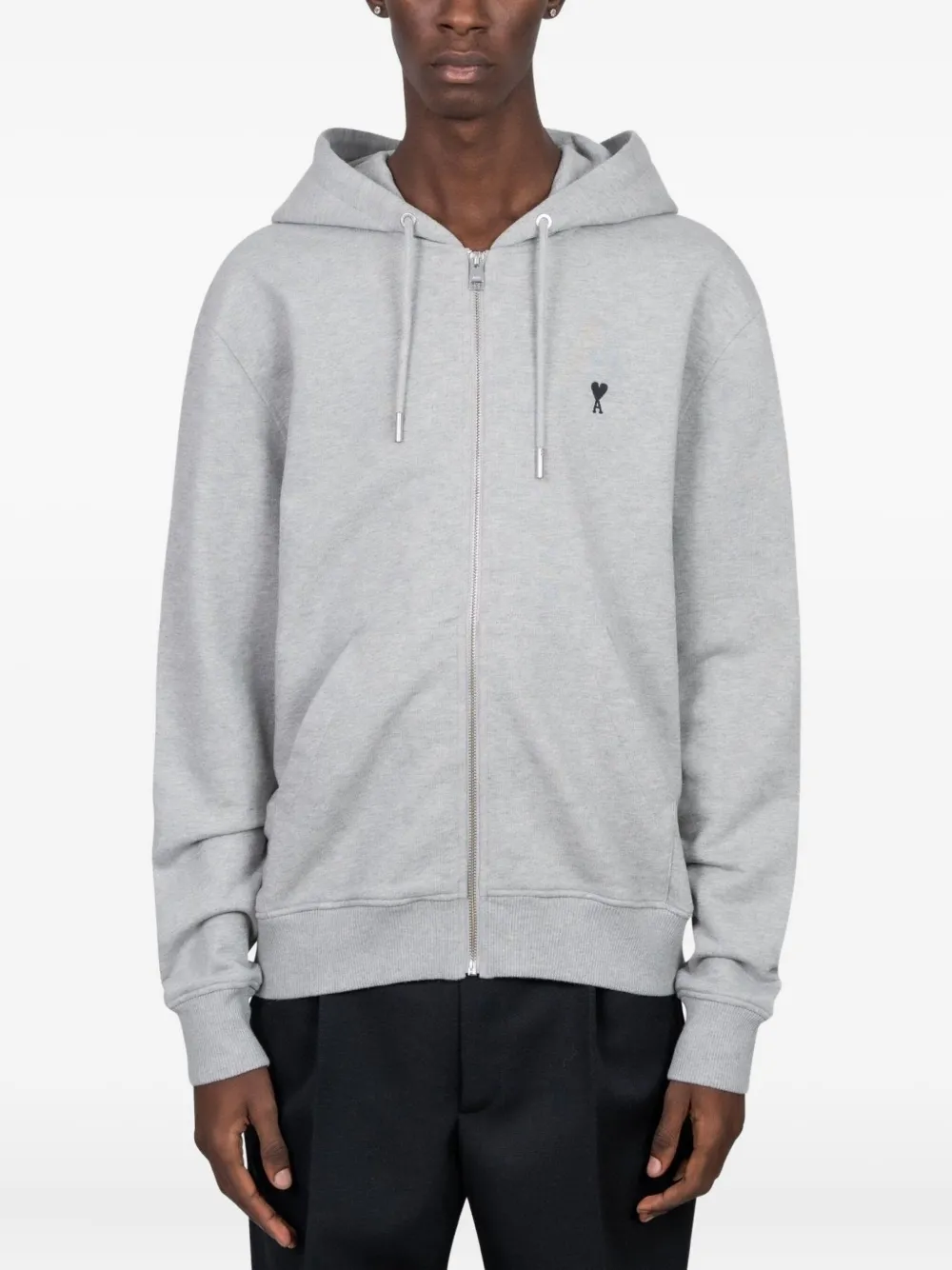 AMI Paris logo-embroidery zip-up hoodie | Grey | Image 1