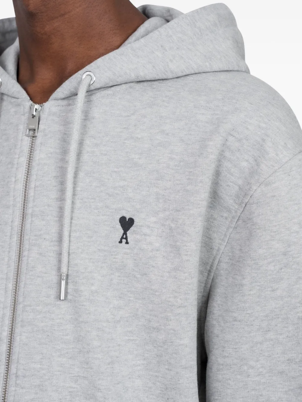 Ami Alexandre Mattiussi Zip-up Hoodie With Subtle Embroidered Heart In Gray