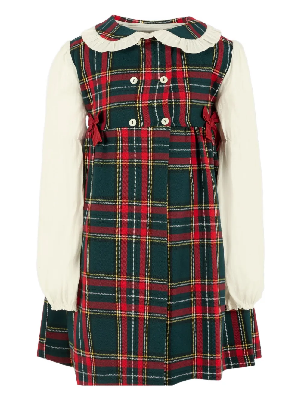 La Stupenderia plaid-check bib-collar dress Groen