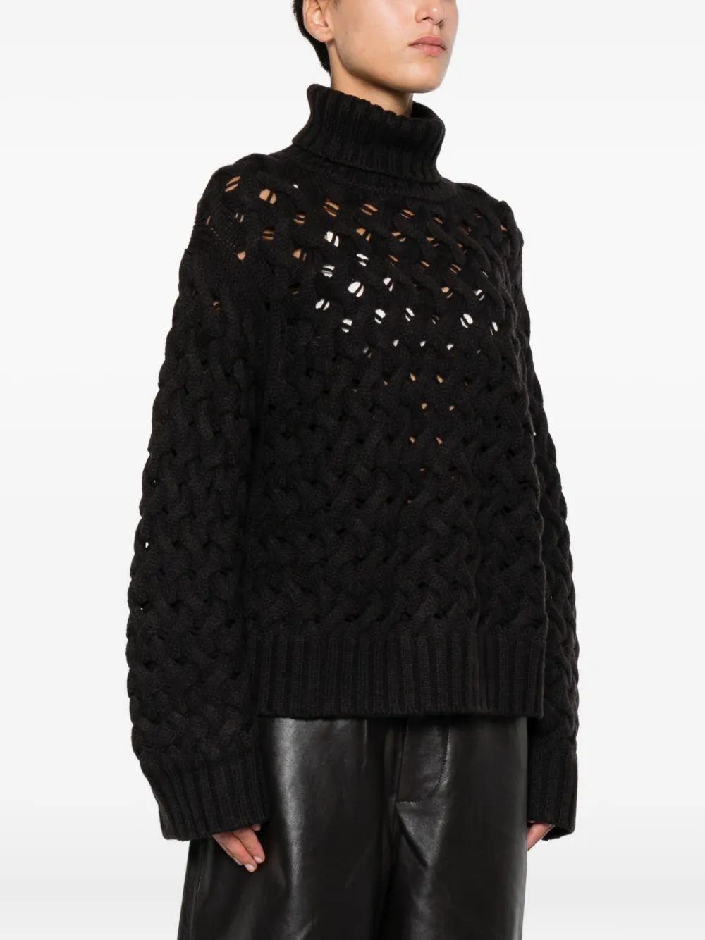 P.a.r.o.s.h Turtleneck Open-knit Sweater In Black