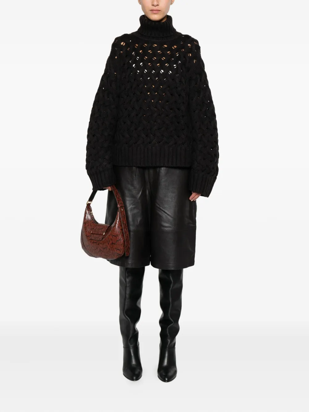 P.a.r.o.s.h Turtleneck Open-knit Sweater In Black