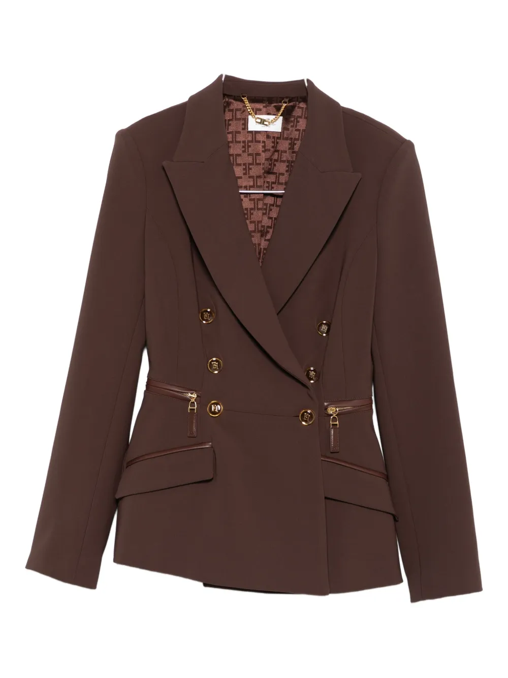 Elisabetta Franchi Double-breasted Zip-detail Jacket In Brown