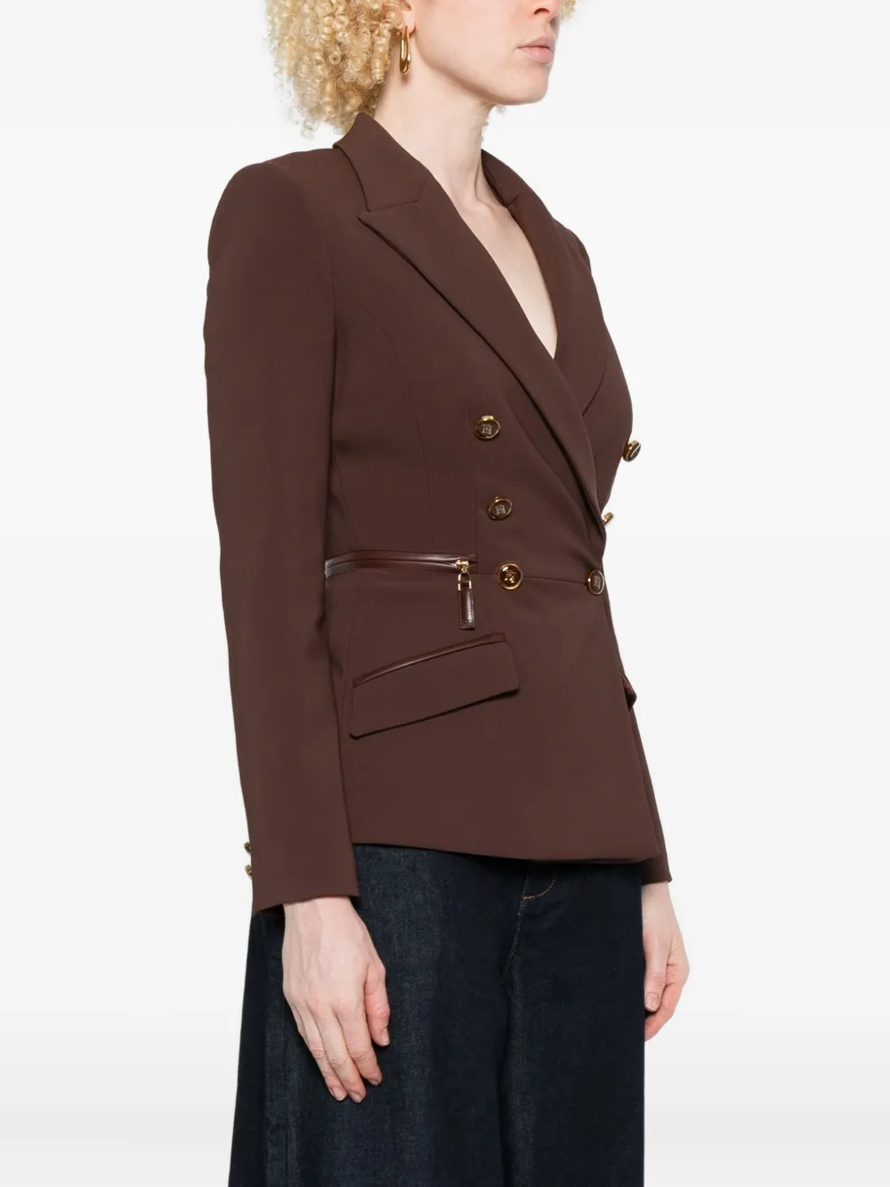Elisabetta Franchi Double-breasted Zip-detail Jacket In Brown