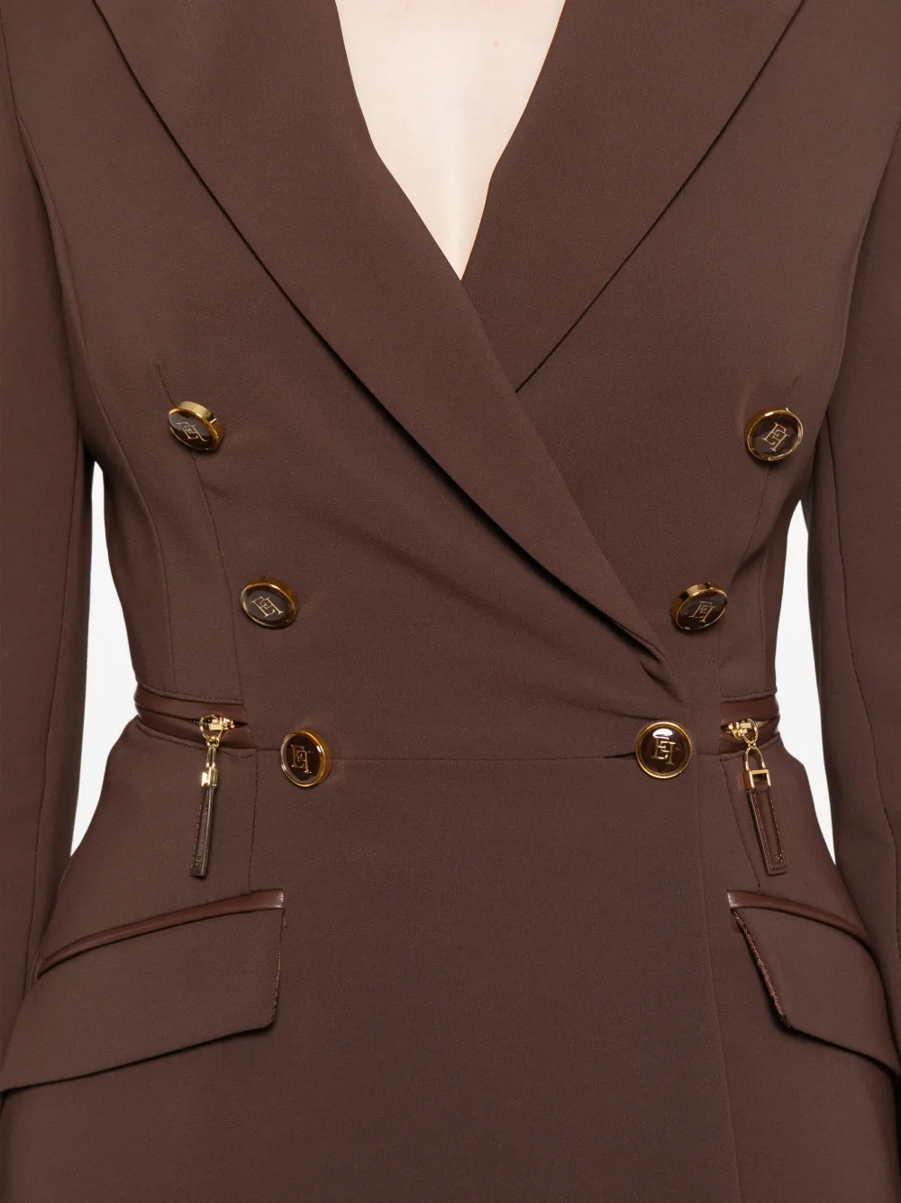 Elisabetta Franchi Double-breasted Zip-detail Jacket In Brown