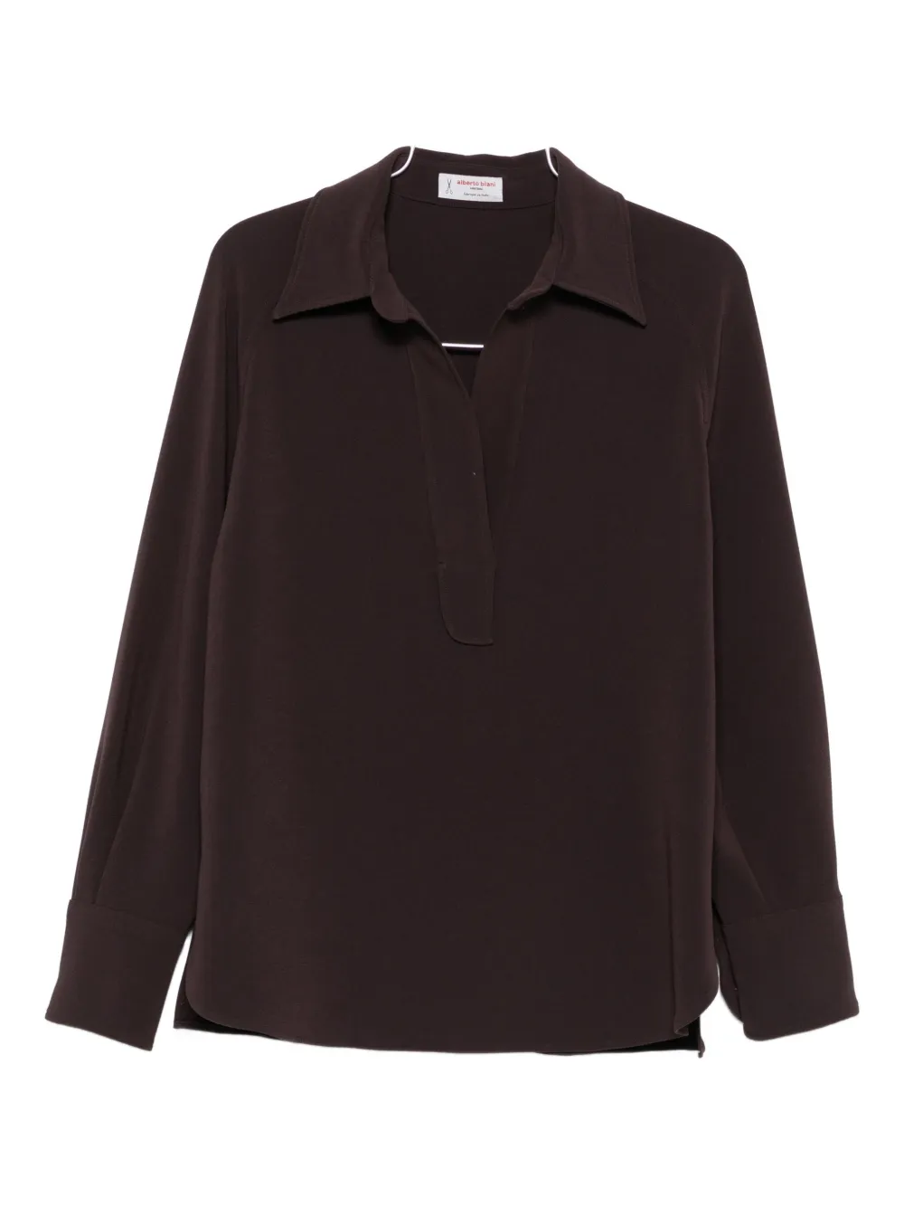 Alberto Biani Collared Long-sleeve Top In Brown