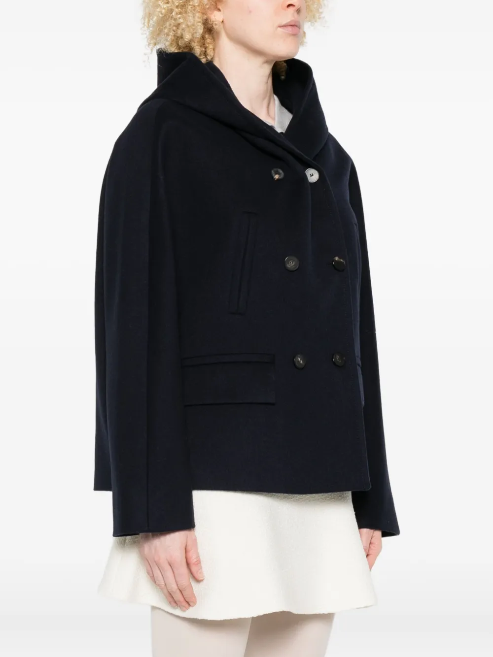 Alberto Biani Hooded Double-breasted Coat In Blue