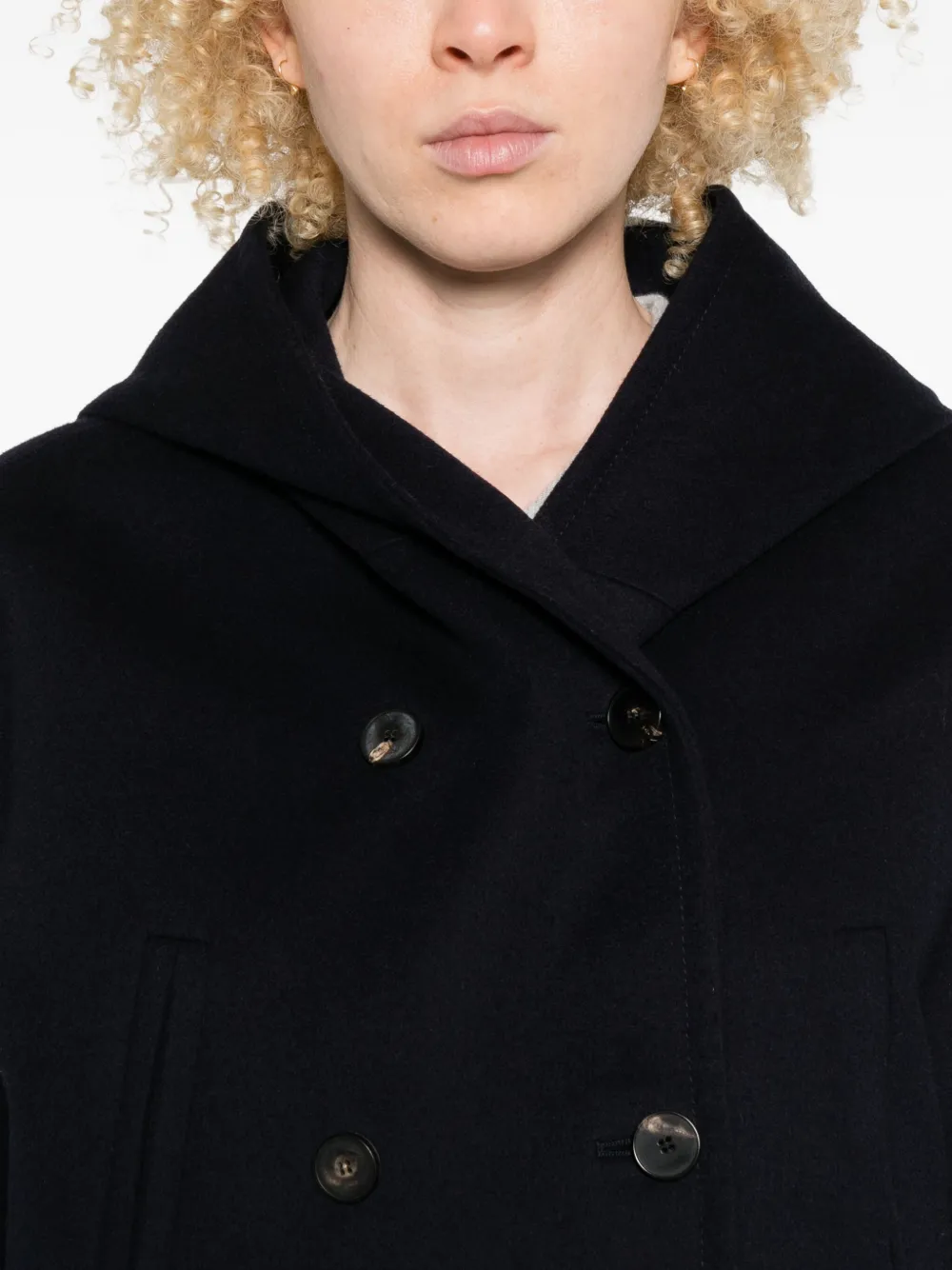 Alberto Biani Hooded Double-breasted Coat In Blue