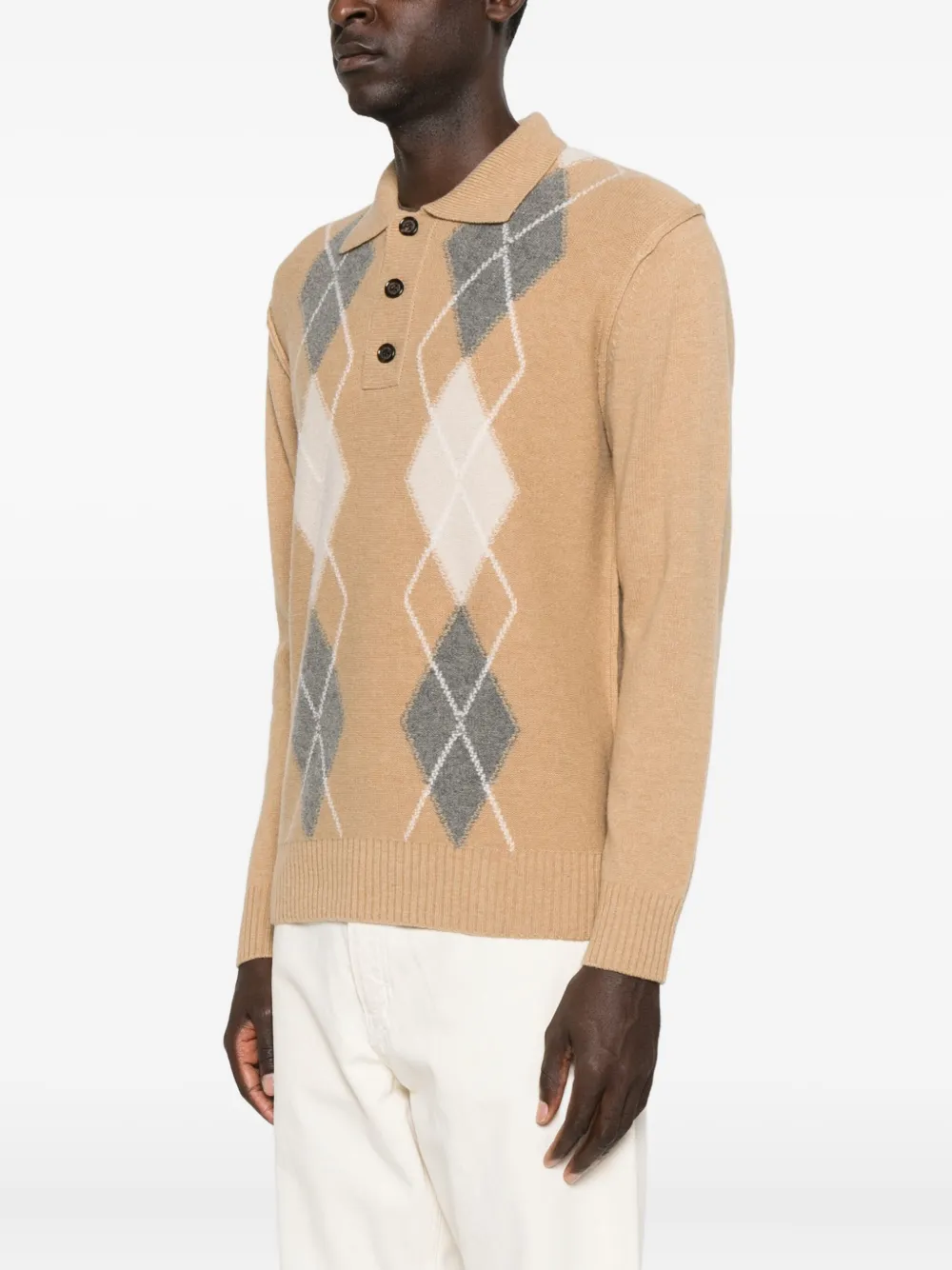 Paolo Pecora Poloshirt met diamantvormig patroon Beige