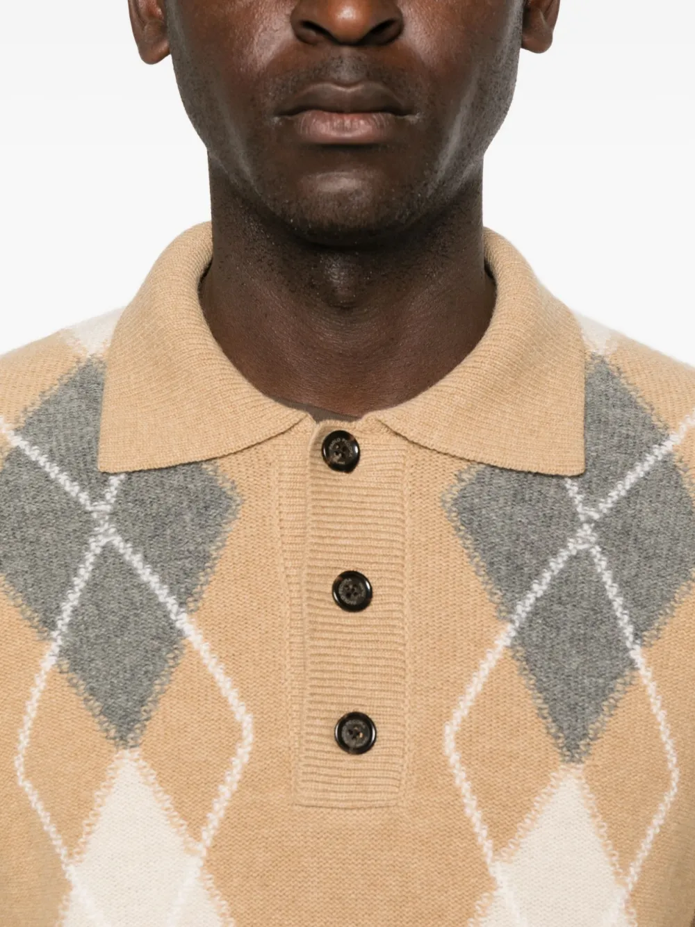 Paolo Pecora Poloshirt met diamantvormig patroon Beige