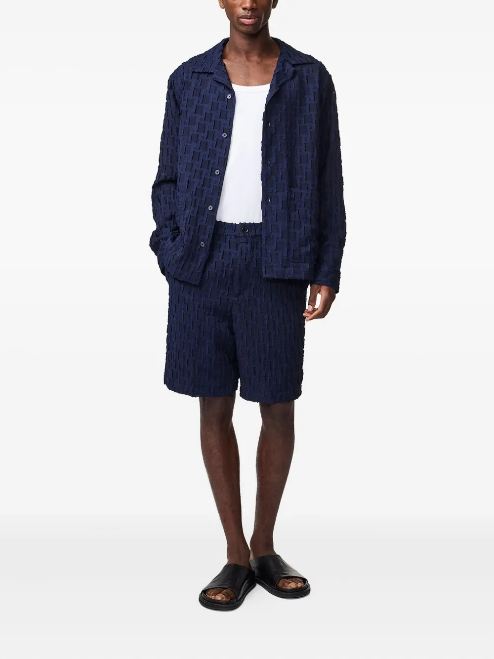 Nn07 Paw Textured-weave Shorts In Blue
