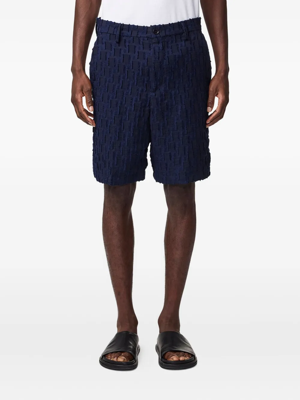 Nn07 Paw Textured-weave Shorts In Blue