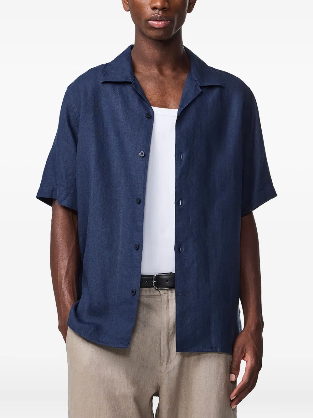 NN07 Linnen overhemd met reverskraag Blauw