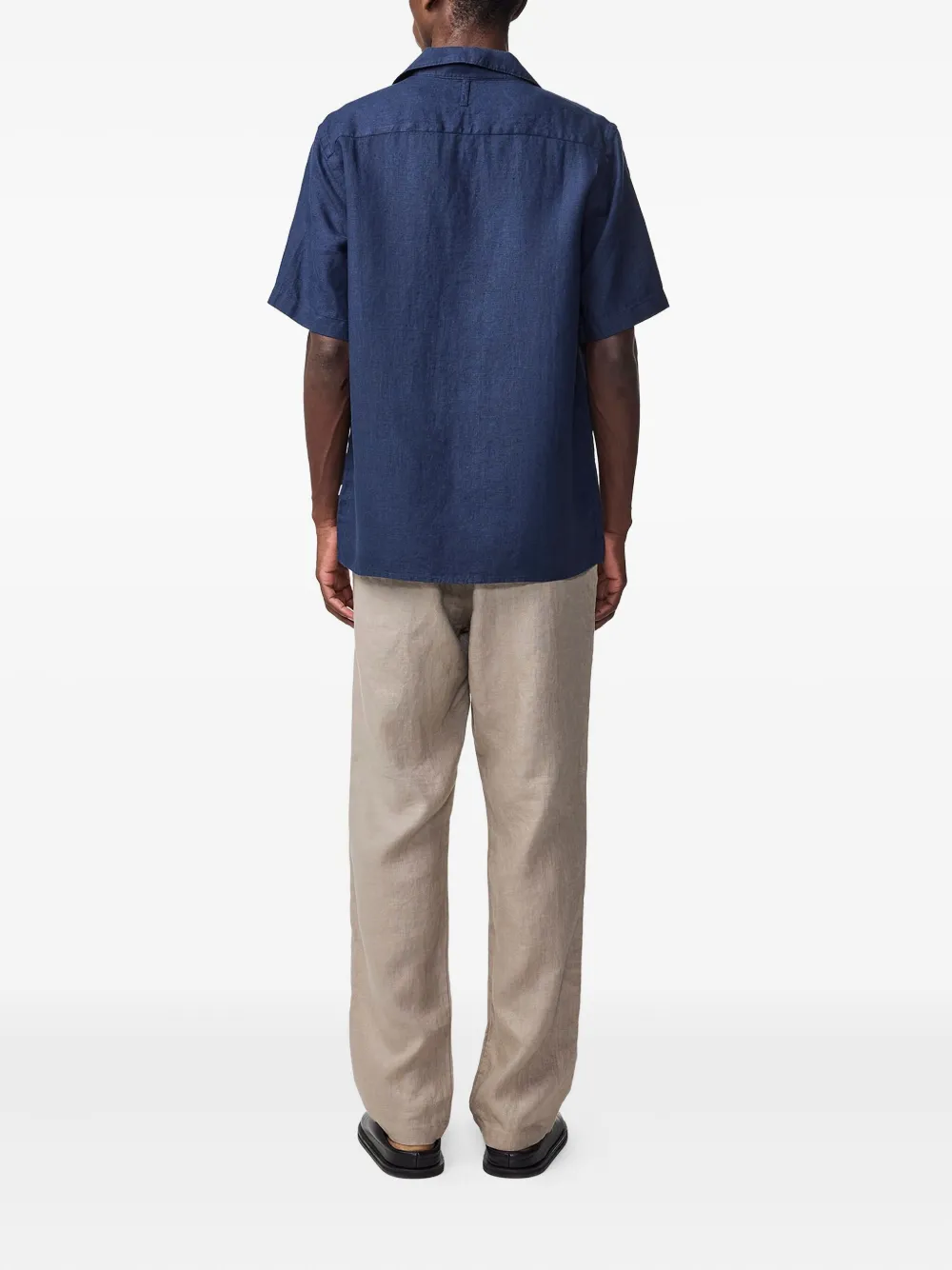 NN07 Linnen overhemd met reverskraag Blauw