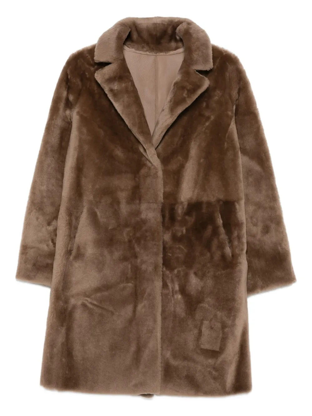 Suprema Lapel-collar Fleece Coat In Brown