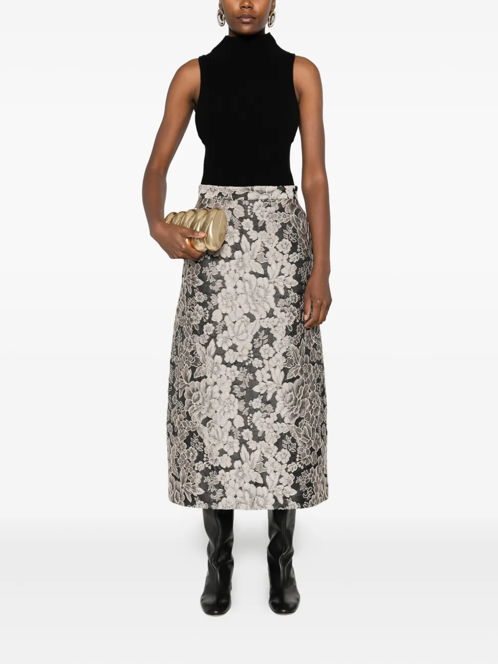 Lunatica Milano Maxi-rok met bloemenprint - Beige
