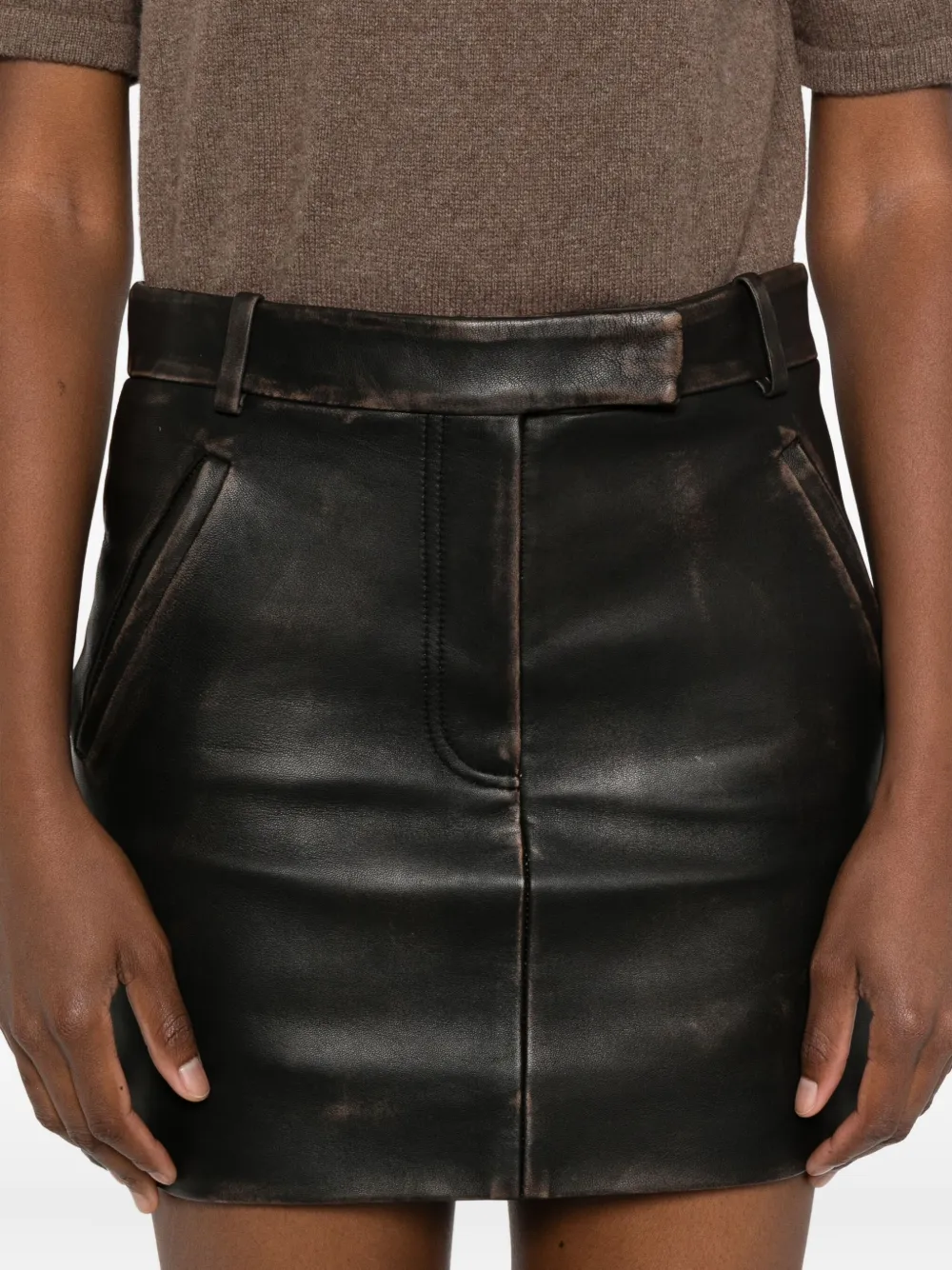 Tela Leather Mini Skirt In Black