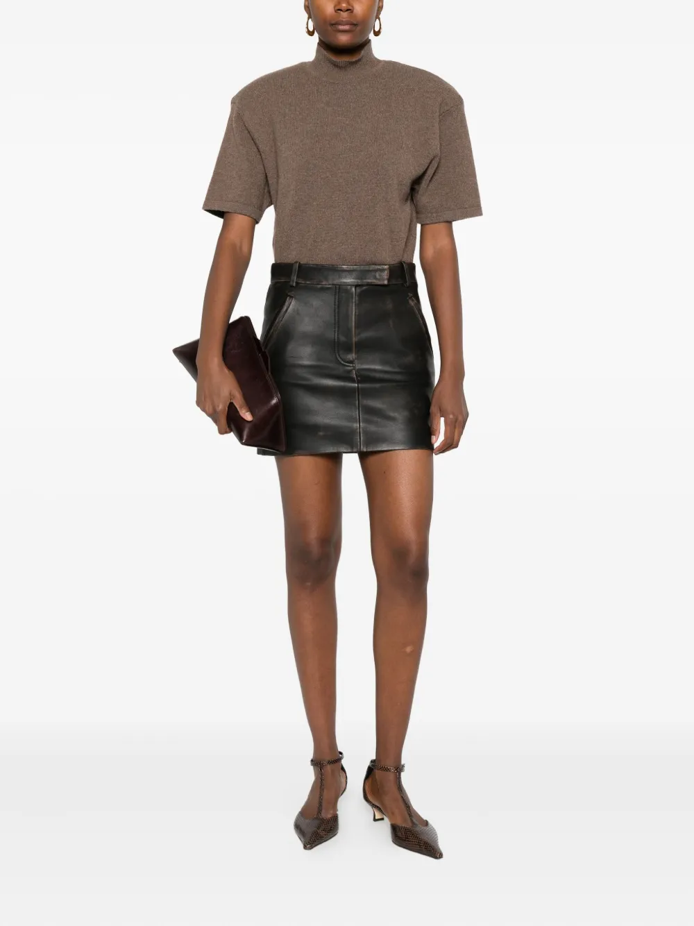 Tela Leather Mini Skirt In Black