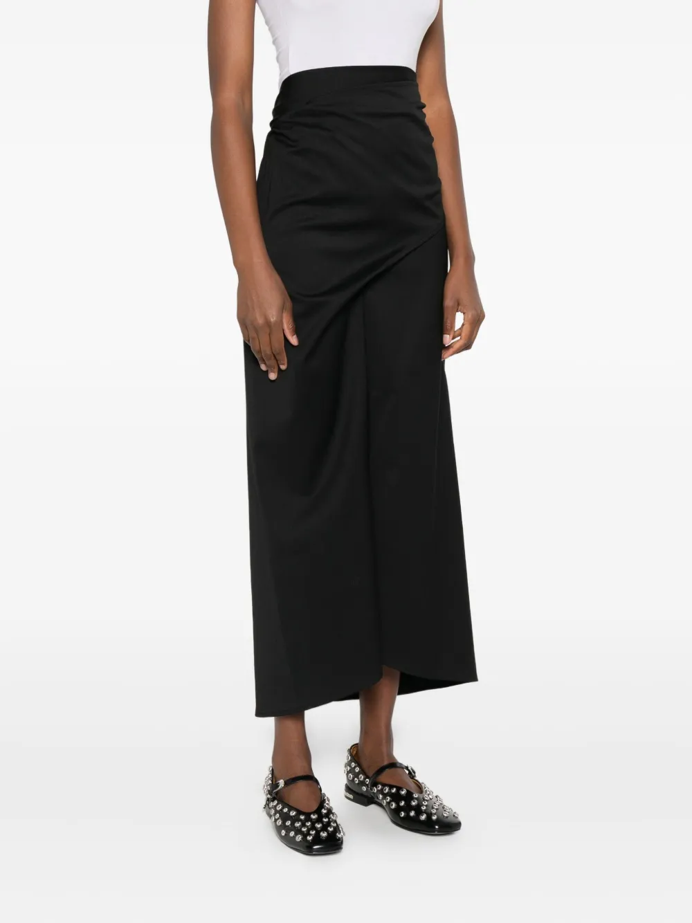 Tela Wraparound Midi Skirt In Black