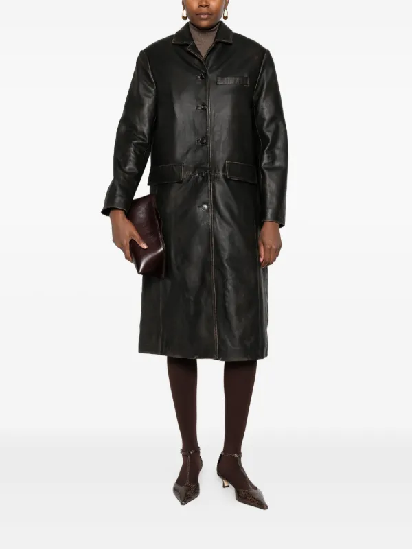 COOME LEATHER JACKET / ブラックレザーコート ボタン付き Tela ボタン