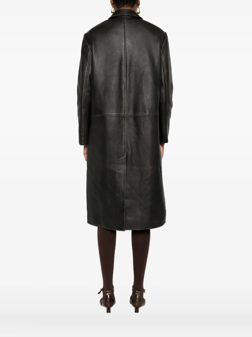 Tela Button-fastening Leather Coat In Black