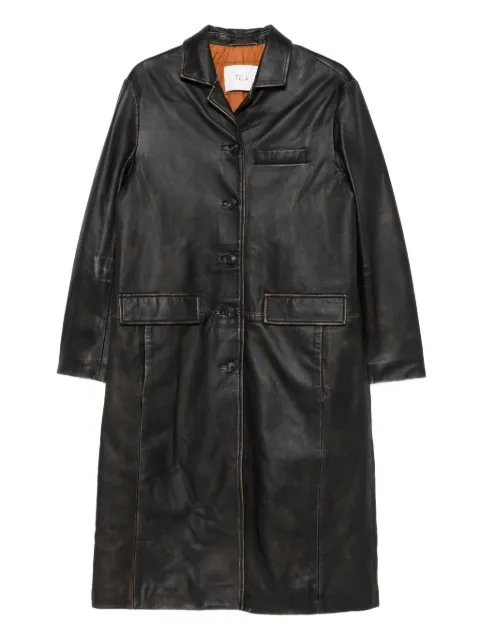 Tela button-fastening leather coat