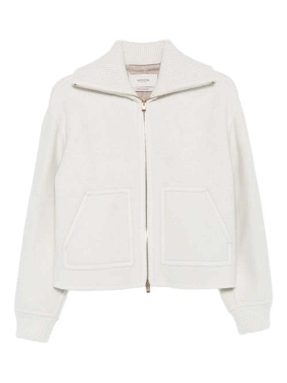Agnona Roll-neck Zip-front Jacket In White